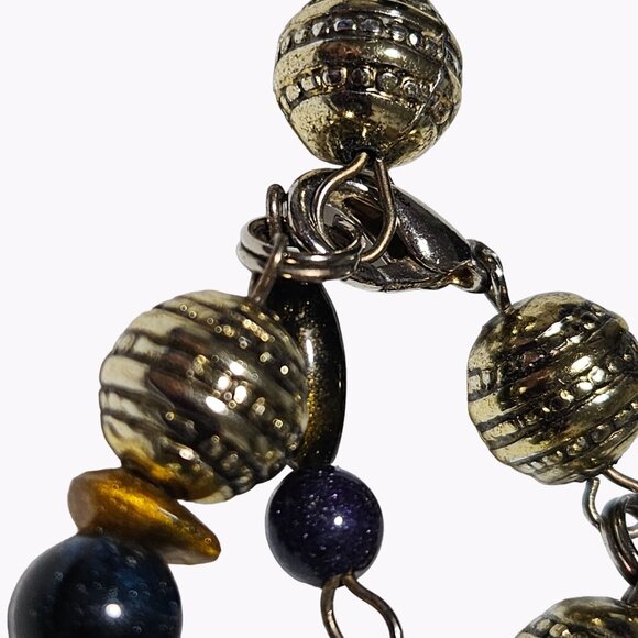 Elegant Art Deco Gold Tone Blue Chunky Gemstone Beaded Heart Pendant Necklace - Picture 6 of 9